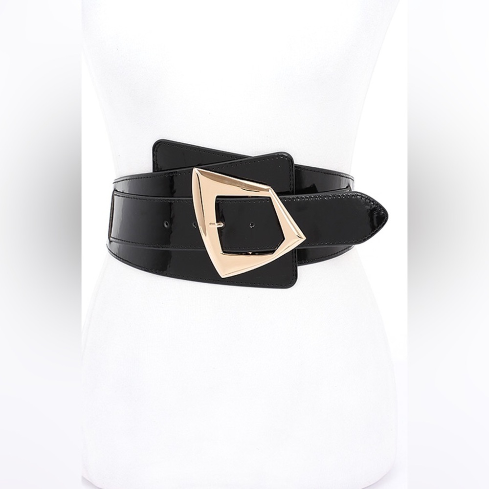 Black Vegan Leather and Gold Wide Corset Statement Belt